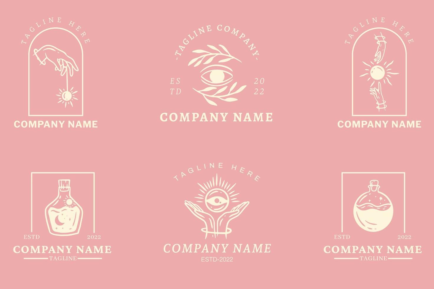 White Mystical Simple Minimalist Symbol Logo Collection Light Pink Pastel Style. vector