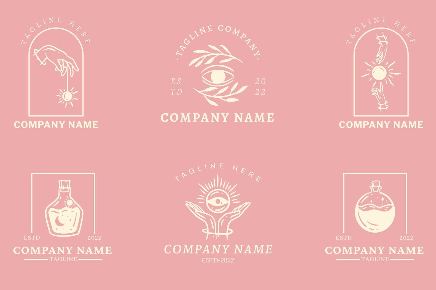 White Mystical Simple Minimalist Symbol Logo Collection Light Pink Pastel Style. vector