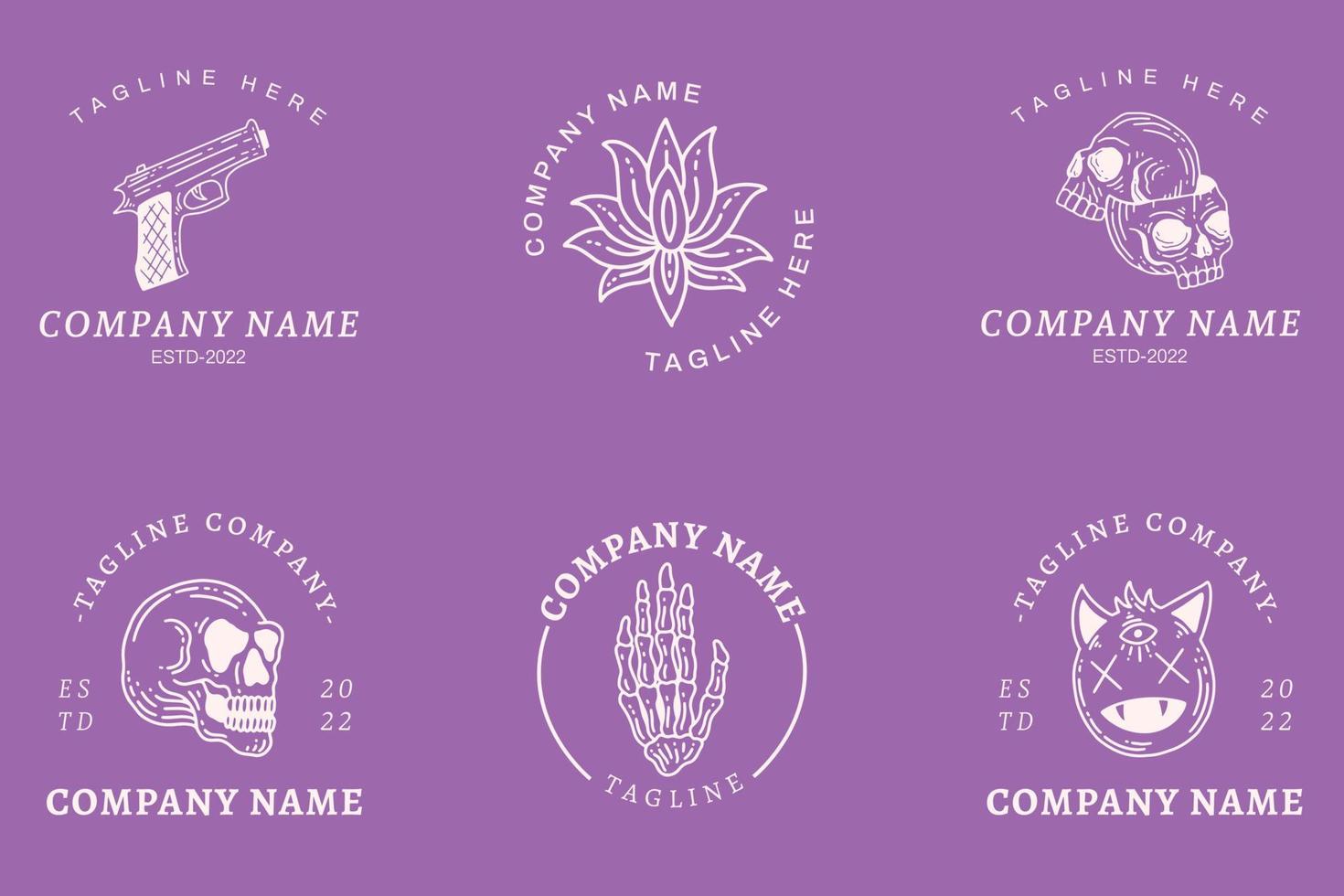 Minimalist Logo Gray Templates Set Mystical Collection Element On Light Purple. vector