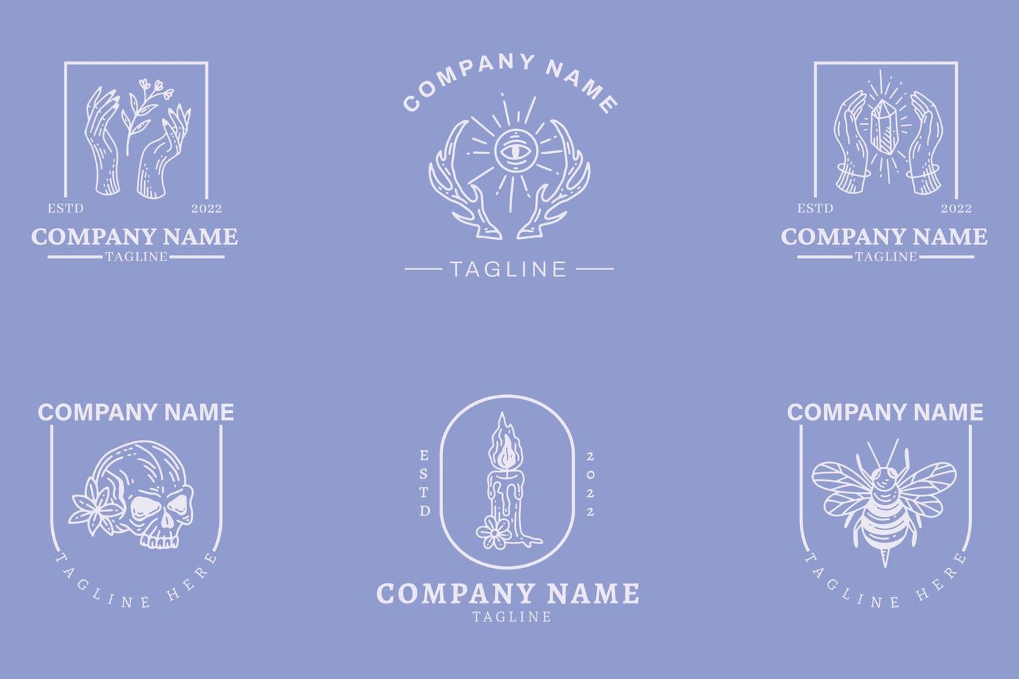 Mystical Simple Minimalist Symbol Logo Collection Blue Pastel Style. vector