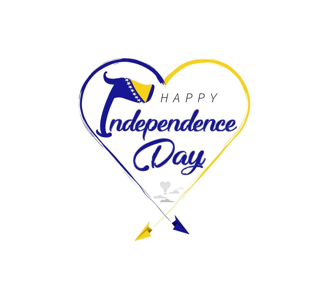 contento independencia día de bosnia y herzegovina avión sorteos nube desde corazón. nacional bandera vector ilustración en blanco antecedentes.