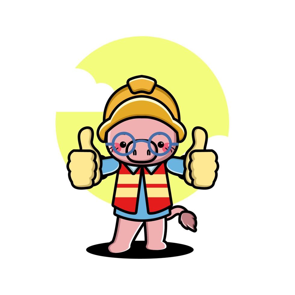 Cute pig construction worker cartoon vector