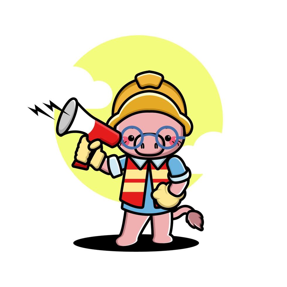 Cute pig construction worker cartoon vector