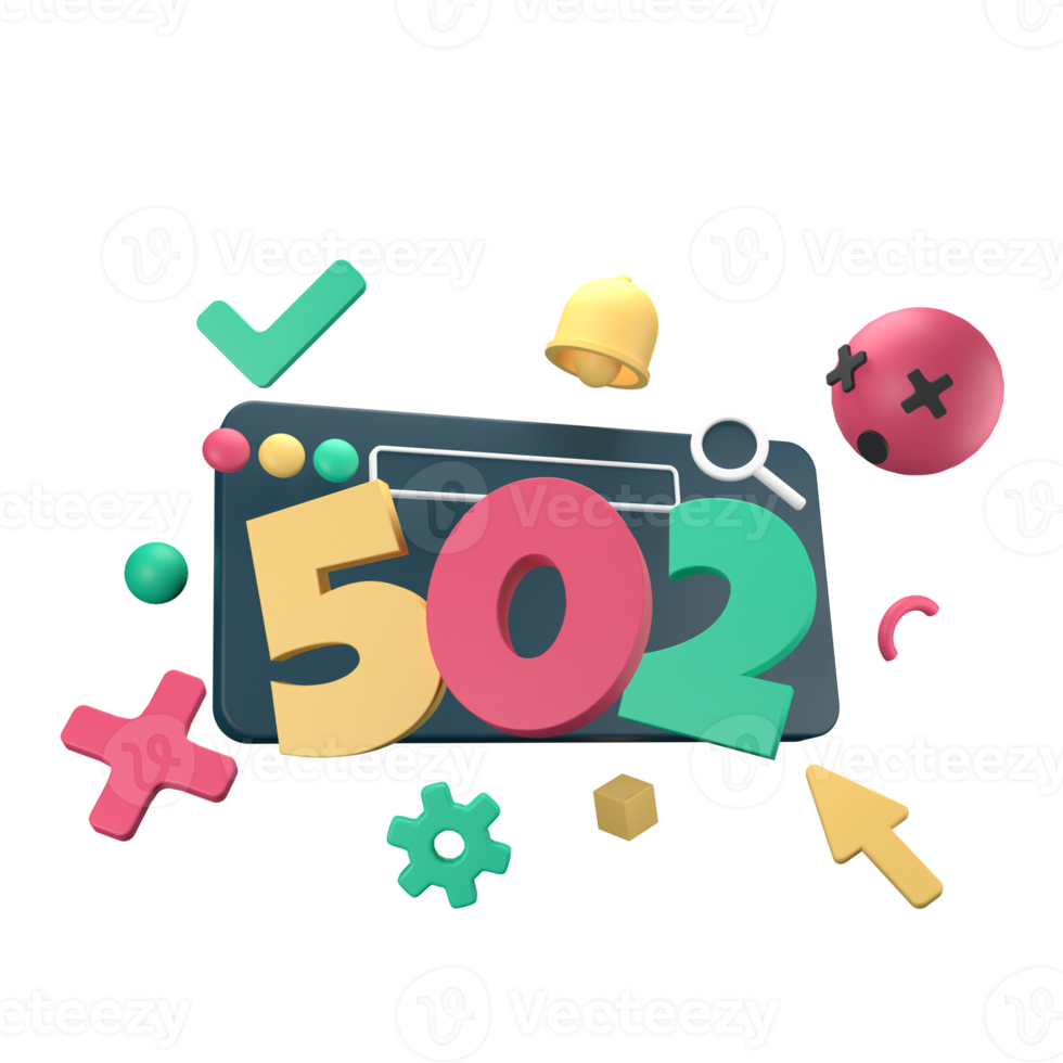 http fünf hundert zwei Schlecht Tor Status Code 3d Rendern auf transparent Hintergrund. ui ux Symbol Design Netz und App Trend png