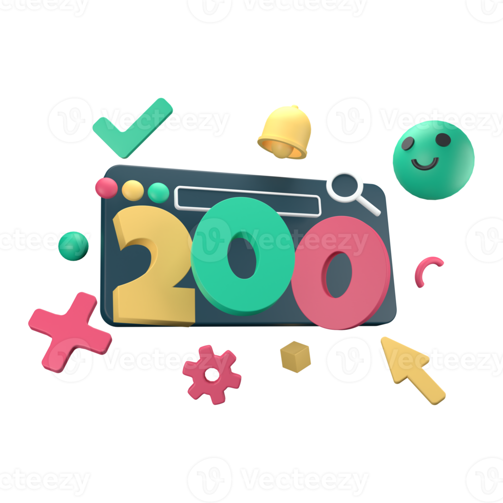 http två hundra framgångsrik status koda 3d tolkning på transparent bakgrund. ui ux ikon design webb och app trend png
