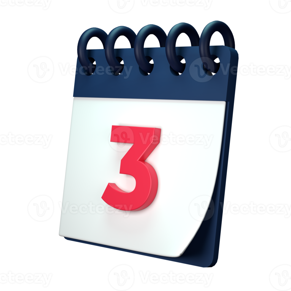 Daily calendar plan icon with number 3D rendering isolated on white background. Ui UX icon design web and app trend png