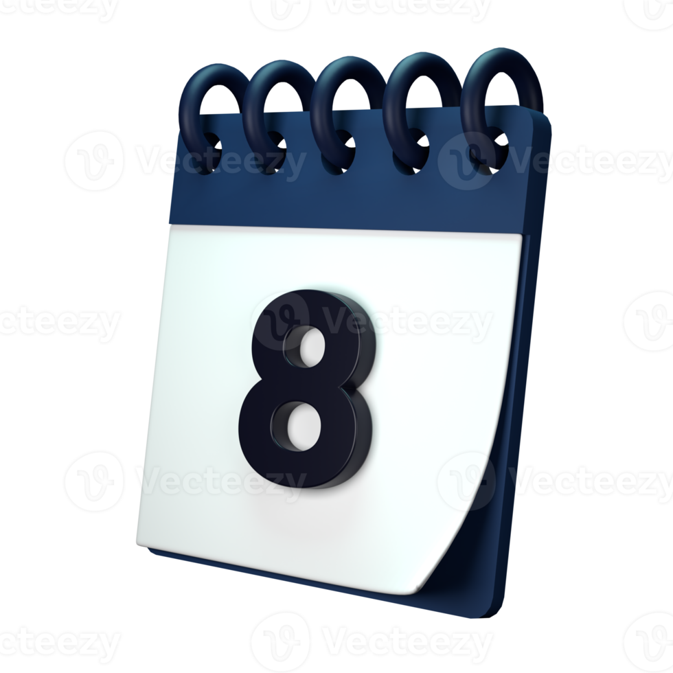 Daily calendar plan icon with number 3D rendering isolated on white background. Ui UX icon design web and app trend png