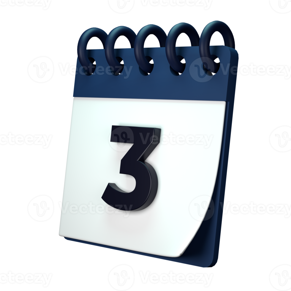 Daily calendar plan icon with number 3D rendering isolated on white background. Ui UX icon design web and app trend png