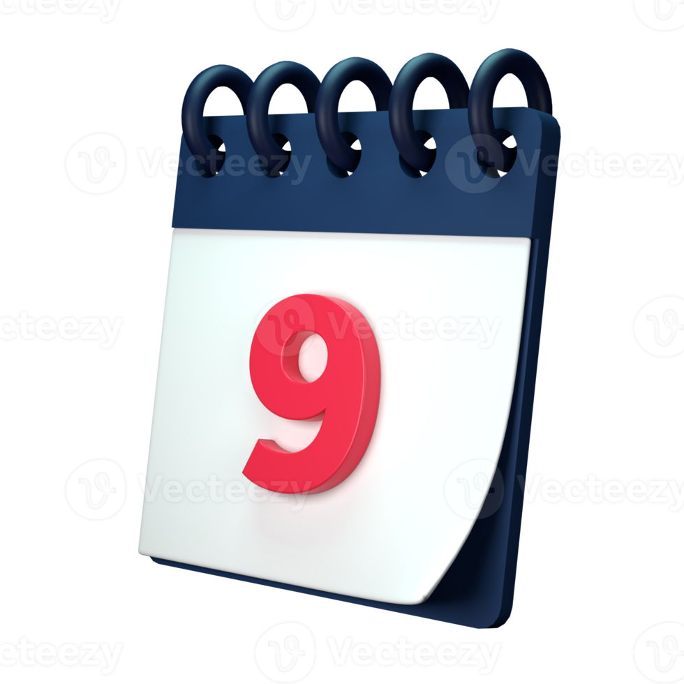 Daily calendar plan icon with number 3D rendering isolated on white background. Ui UX icon design web and app trend png