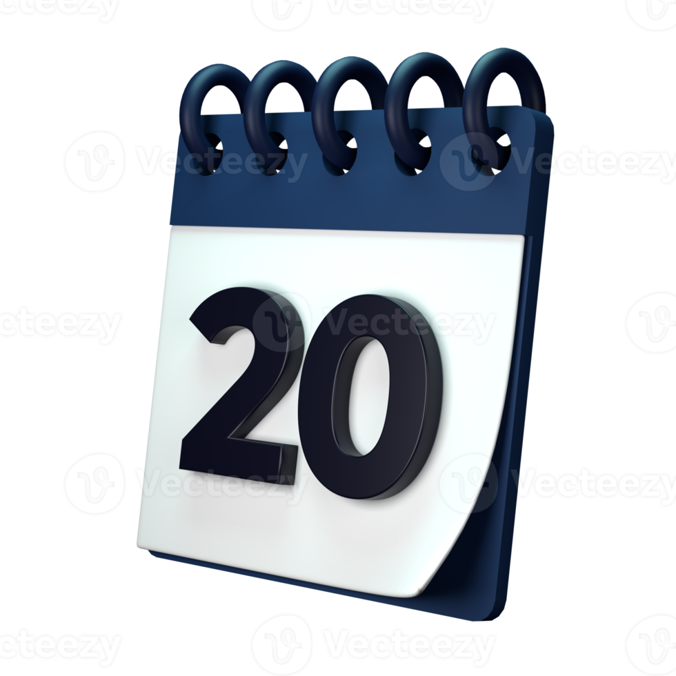 Daily calendar plan icon with number 3D rendering isolated on white background. Ui UX icon design web and app trend png