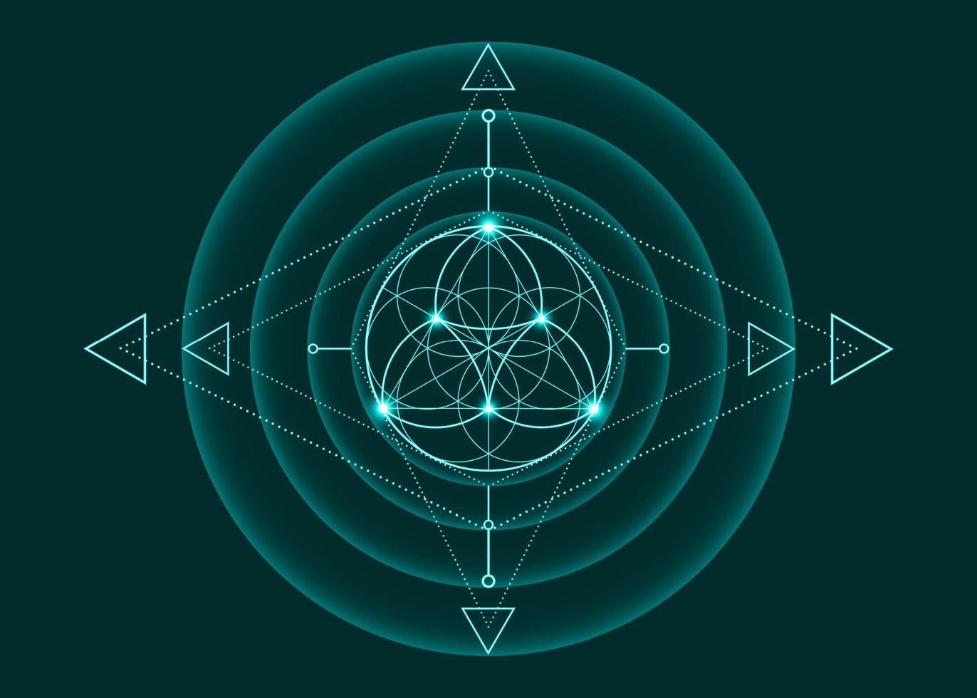 sagrado geometría, flor de vida, loto flor mándala neón Clásico logo símbolo de armonía y balance, brillante geométrico ornamento, yoga relajarse, vector aislado en antiguo verde antecedentes