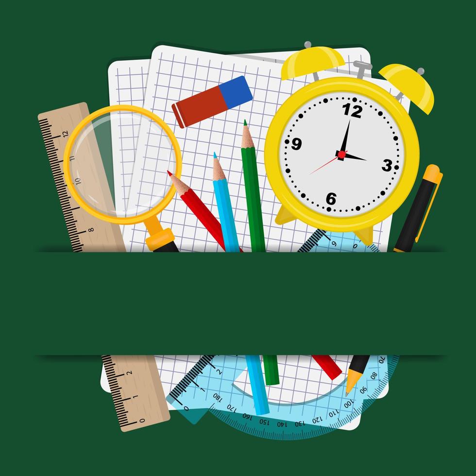 School background with stationery. Back to school template. vector