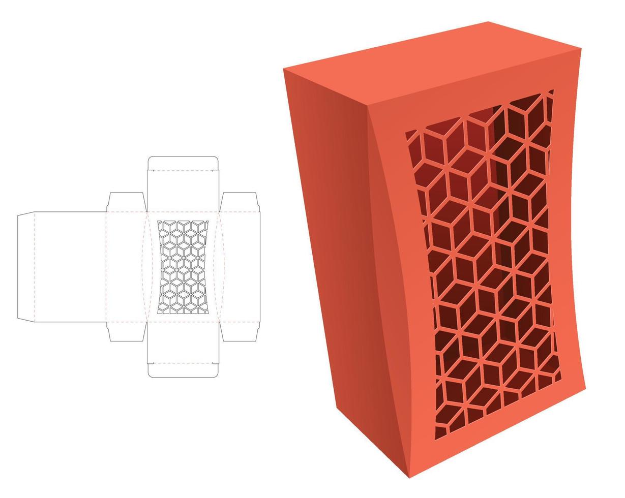 caja con achaflanado esquina con geométrico ventana morir cortar modelo y 3d Bosquejo vector