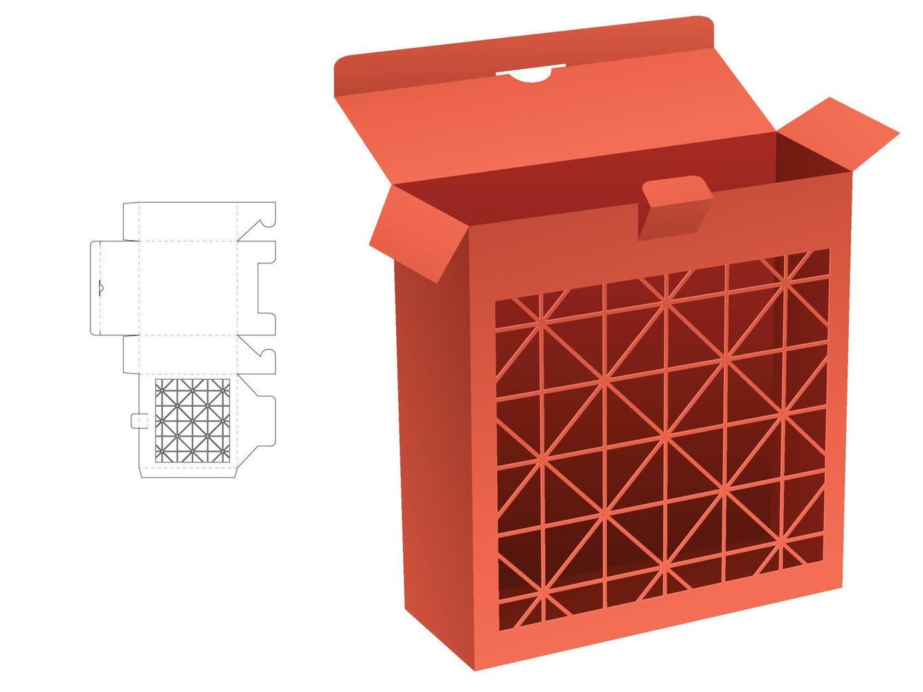 Locked point box with stenciled geometric pattern die cut template and 3D mockup vector