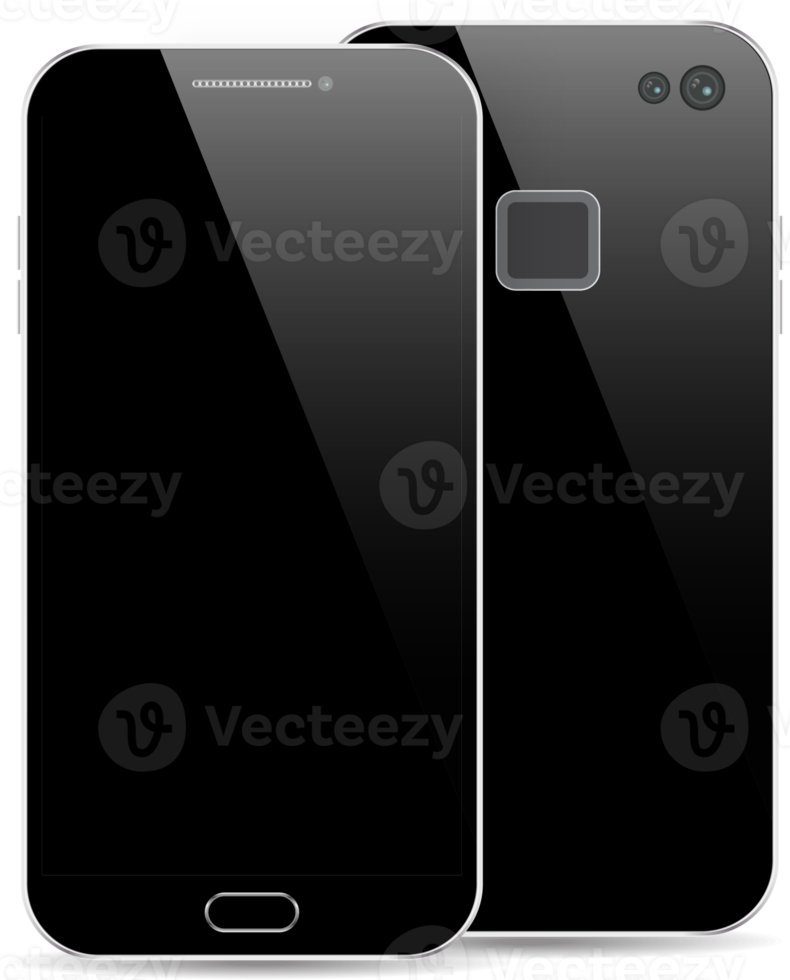 modern smartphone geïsoleerd. voorkant en terug van smartphone. cel telefoon mockup terug visie. png