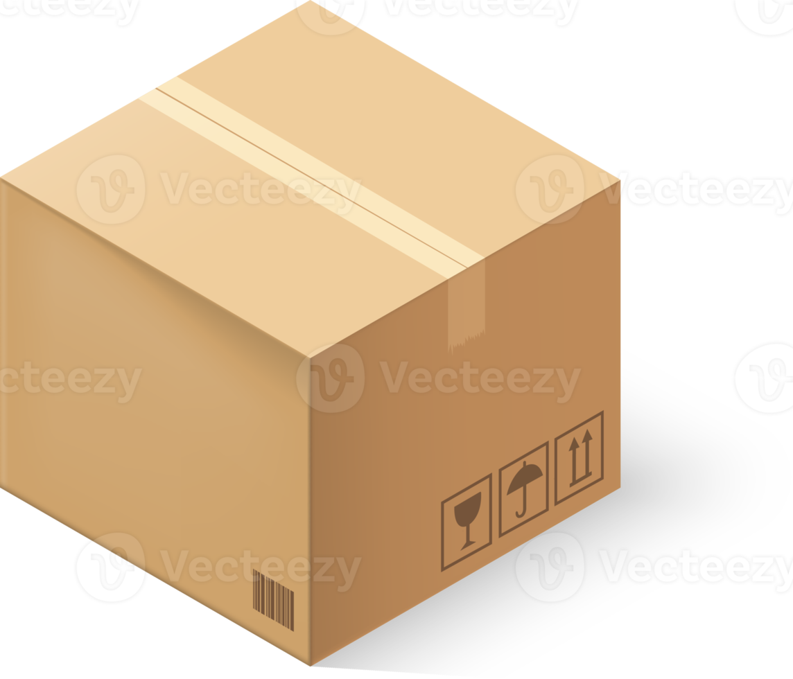 Closed cardboard box taped up and isolated. png