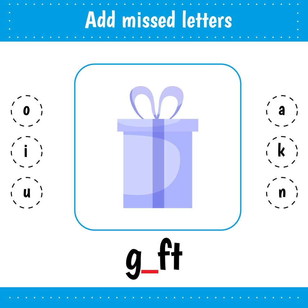 aprendizaje Inglés palabras. añadir perdido letras. regalo vector