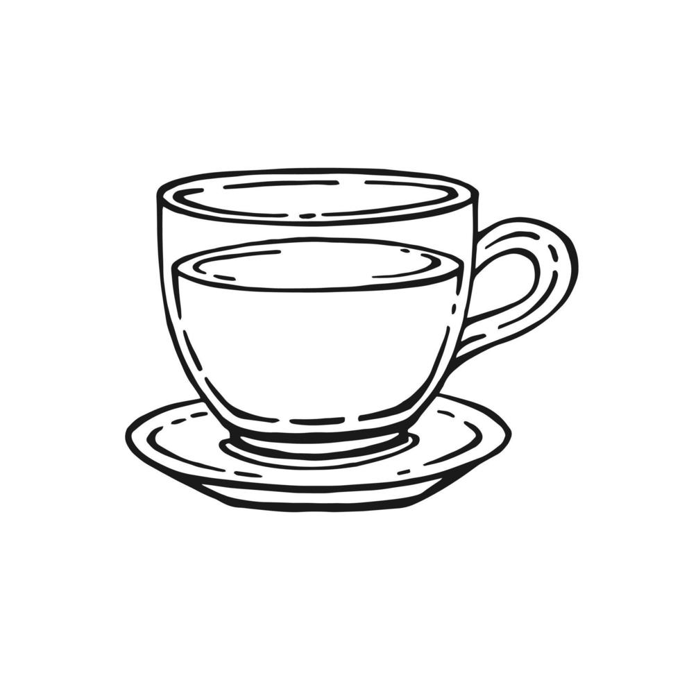 Tea cup on white background. Hand drawn vector illustration.