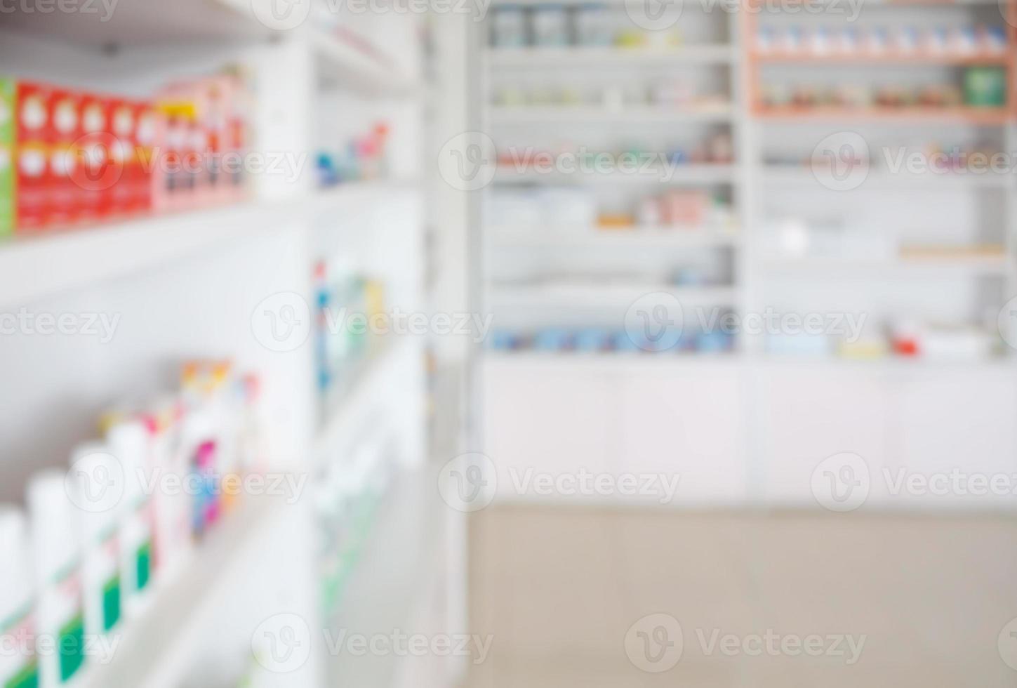 pharmacy shelves filled with medication blur background photo