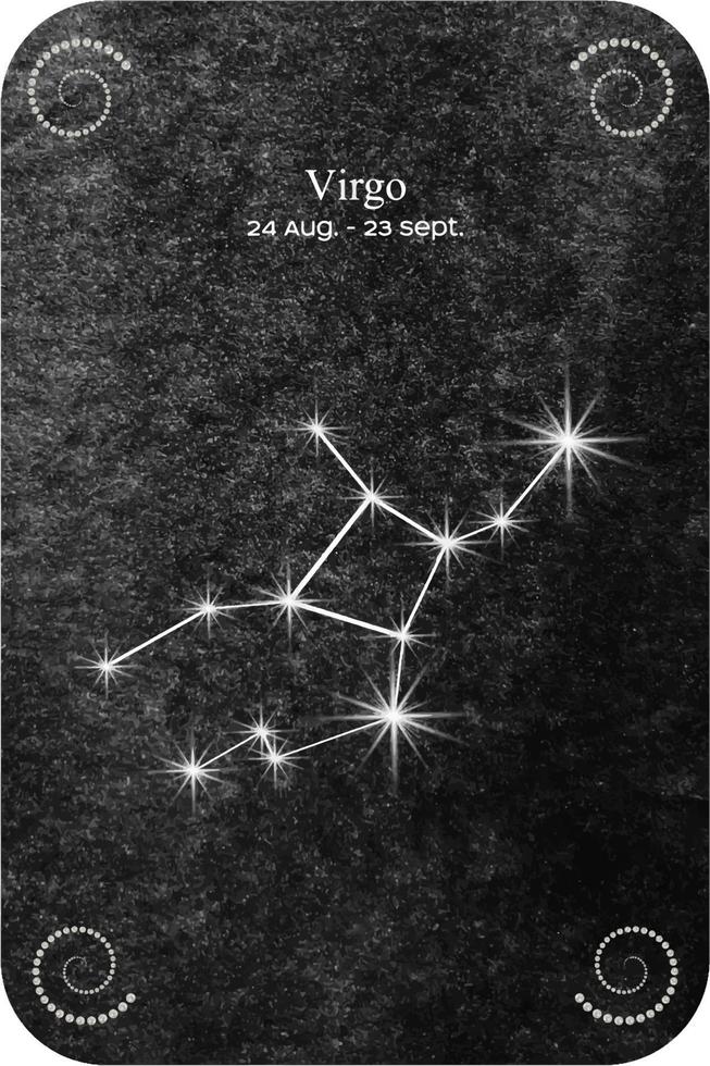 Watercolor zodiac sign Virgo in the shape of Star Constellation on dark black background. Symbol of purity, marriage, forgiveness and understanding. vector