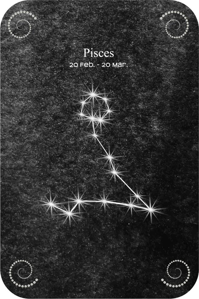 Watercolor zodiac sign Pisces in the shape of Star Constellation on dark black background. vector