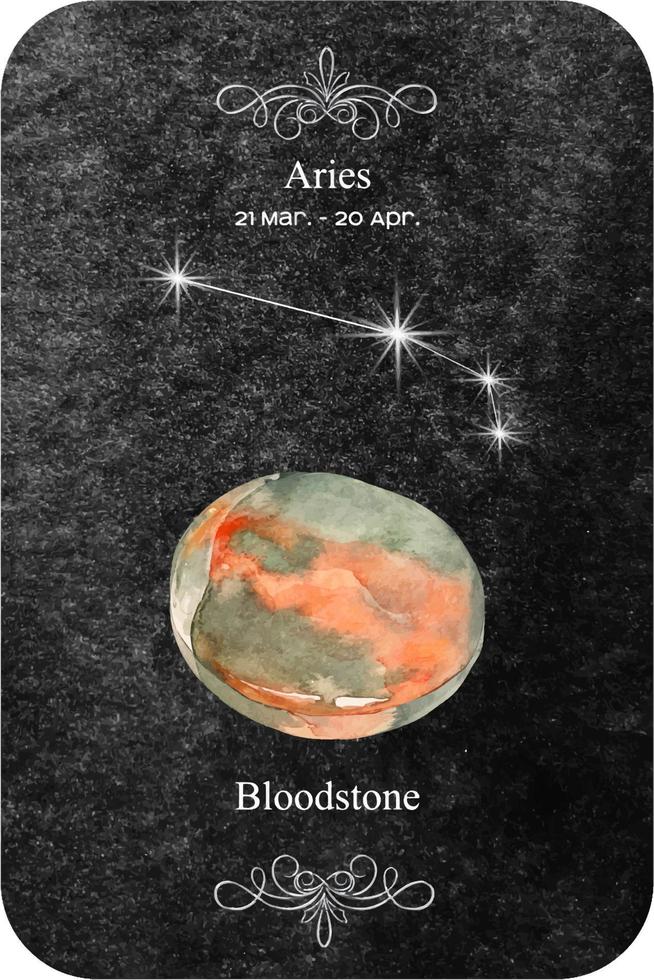 acuarela zodíaco firmar Aries con Roca sanguinaria en oscuro negro antecedentes. abril piedra del zodíaco sanguinaria vector