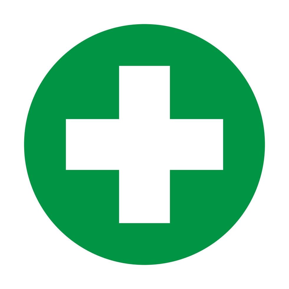 First aid sign and white cross in green background icon vector for graphic design, logo, website, social media, mobile app, UI illustration