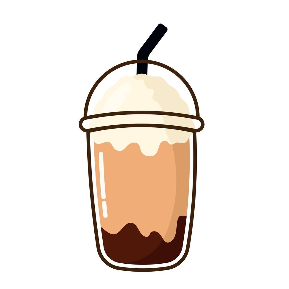 Hand Drawn Ice Coffee Cappuccino Icon Clipart in Animated Cartoon Vector Illustration on White Background