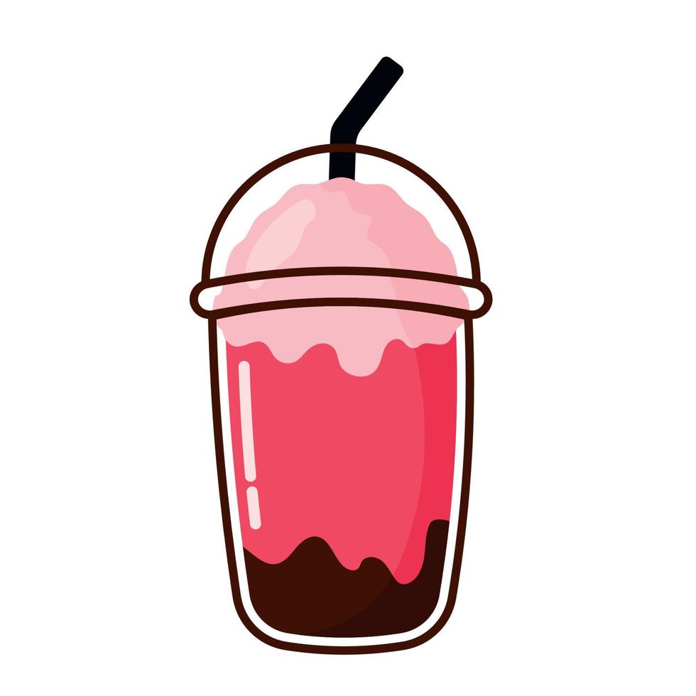Strawberry Ice Milk Shake Animated Cartoon Vector Illustration on White Background