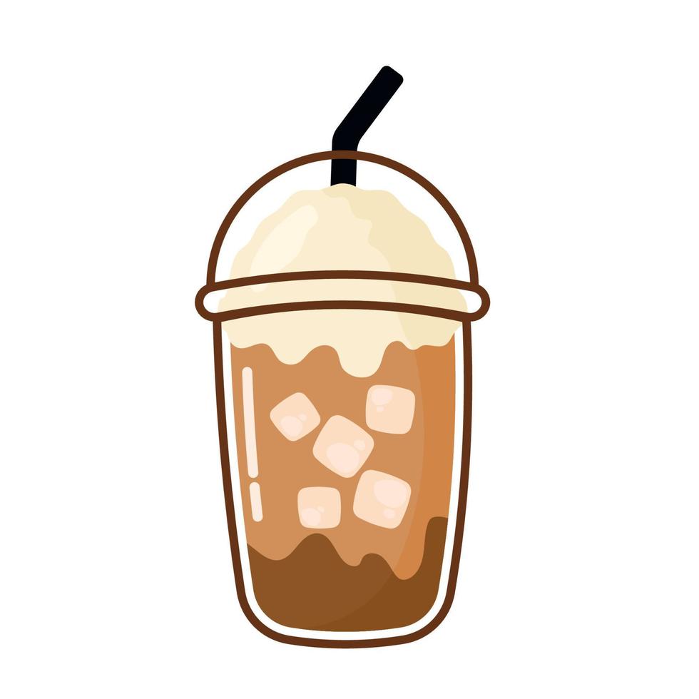 Hand Drawn Ice Coffee Cappuccino Icon Clipart in Animated Cartoon Vector Illustration on White Background