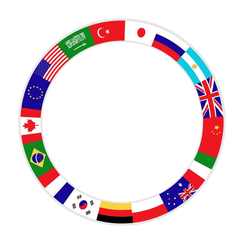 Round frame from flags of countries. Template for design. Vector illustration. Place for text.