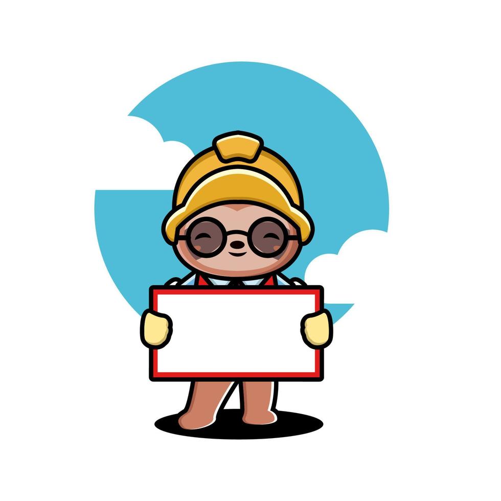 Cute sloth construction worker cartoon vector