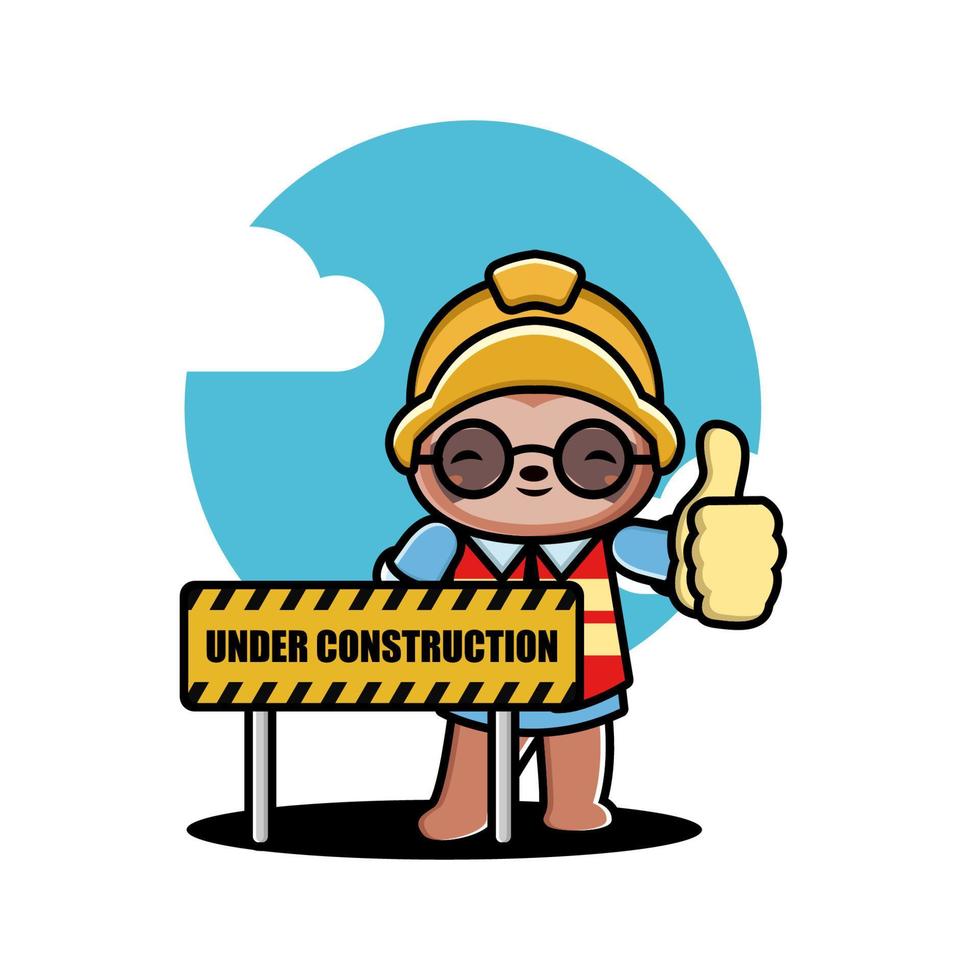 Cute sloth construction worker cartoon vector