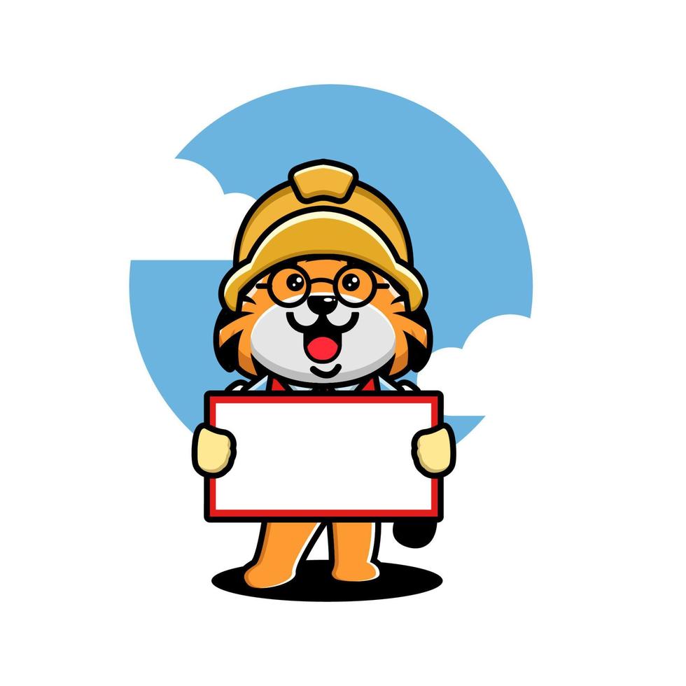 Cute tiger construction worker cartoon vector