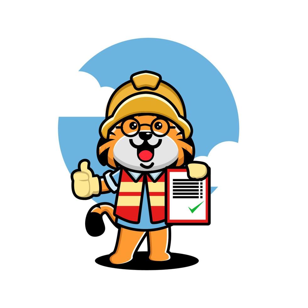 Cute tiger construction worker cartoon vector
