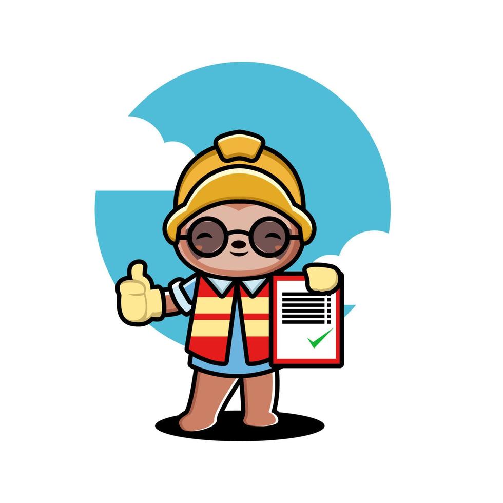 Cute sloth construction worker cartoon vector