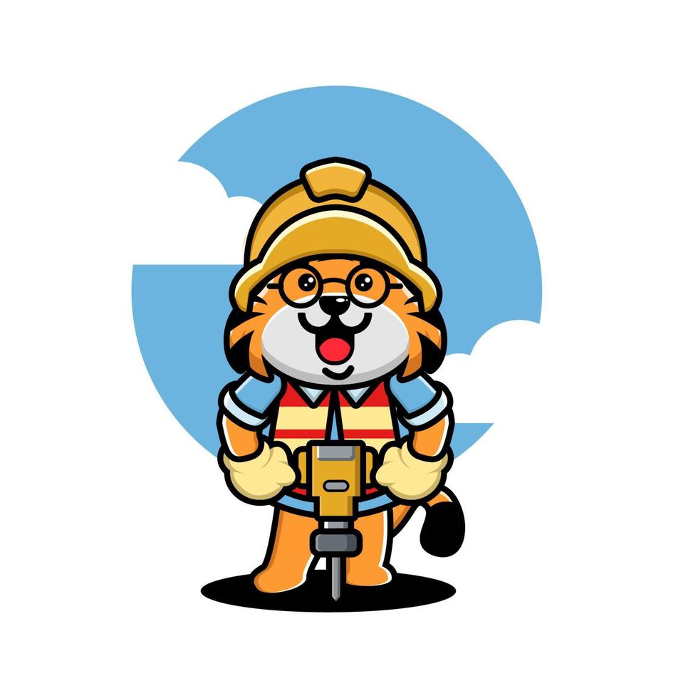 KOALCute tiger construction worker cartoonA18 vector