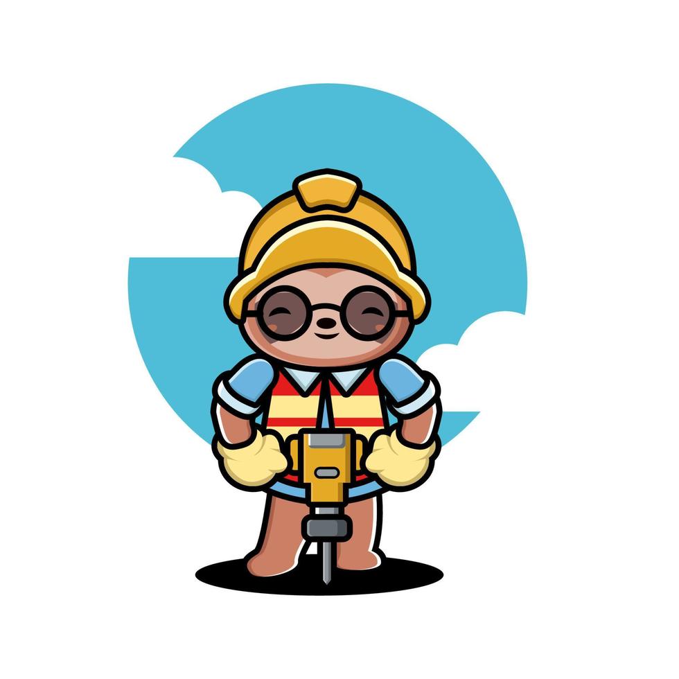 Cute sloth construction worker cartoon vector