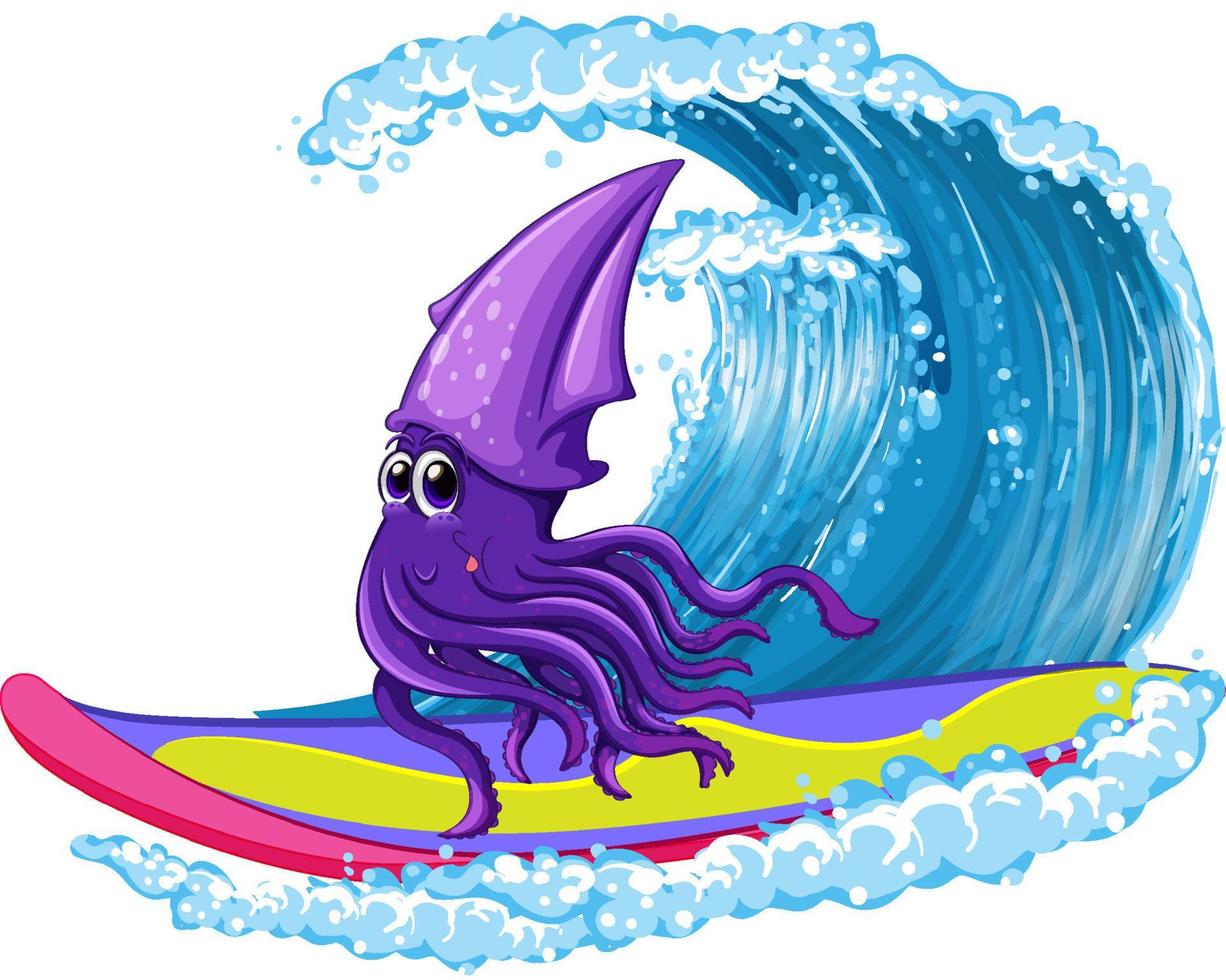 calamares surfeando en tabla de surf vector