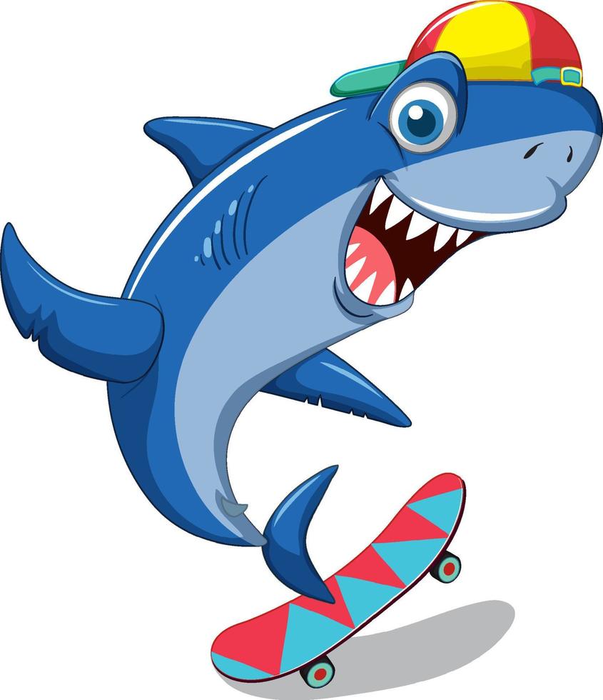 Smiling shark playing skateboard vector