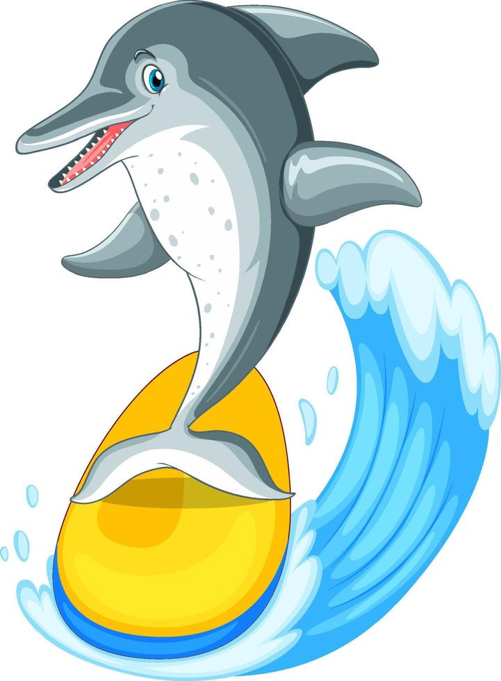 Cute dolphin cartoon character surfing vector