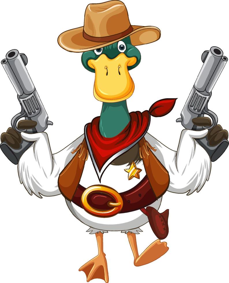 Cartoon duck wearing cowboy costume vector