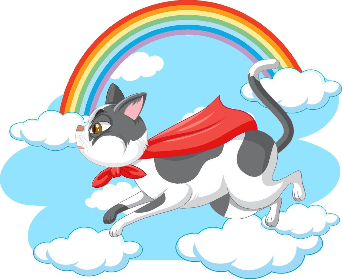 un gato héroe volando sobre el fondo del cielo vector