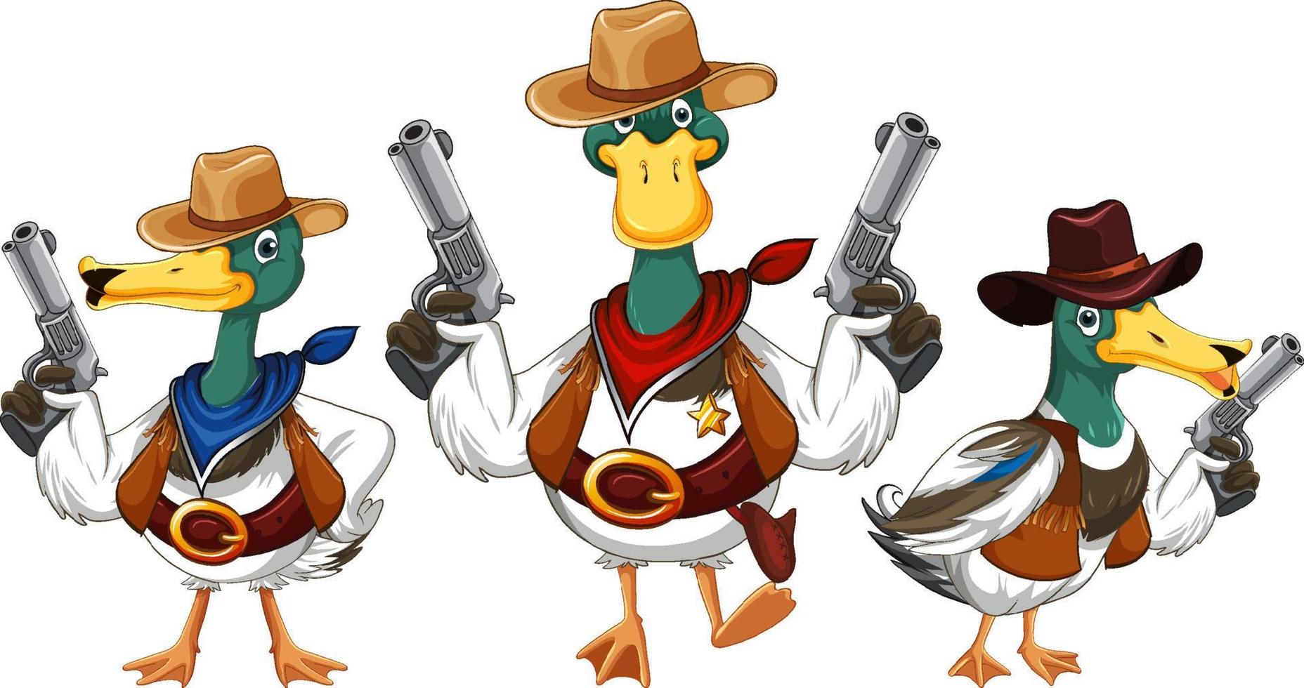 Cartoon ducks wearing cowboy costume vector