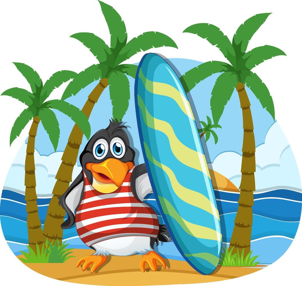 Cute penguin cartoon character on summer holiday vector