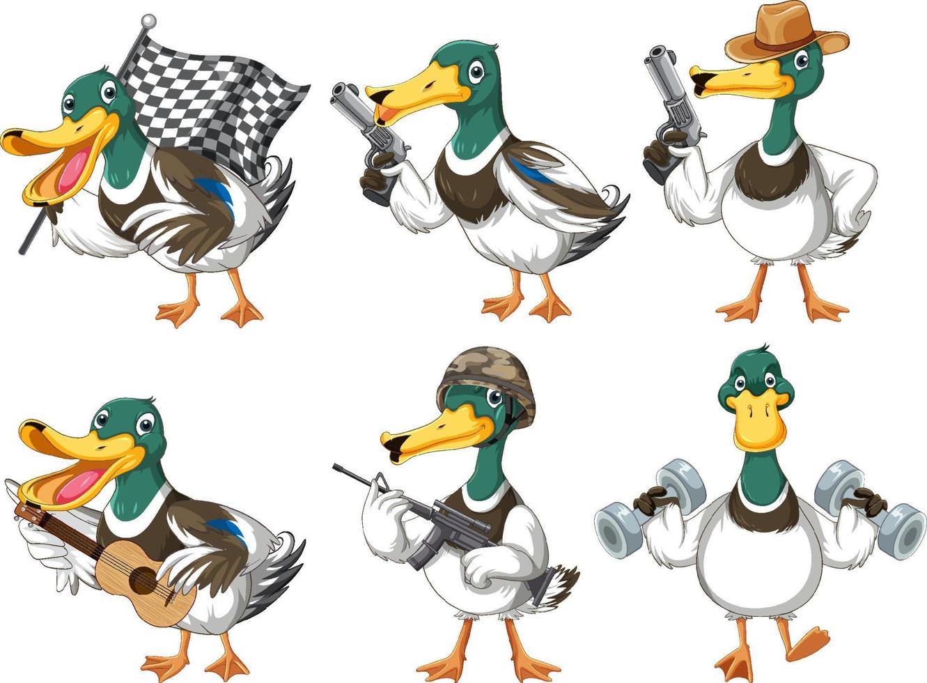 conjunto de patitos haciendo diferentes actividades vector