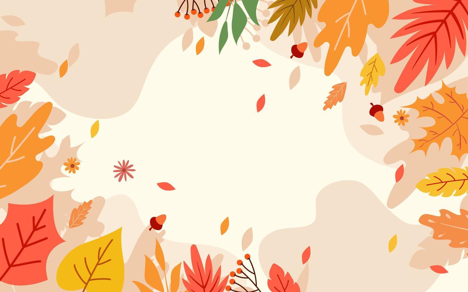 Drawn autumn background with fall leaves vector