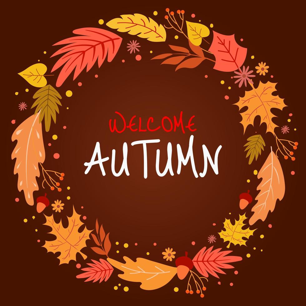 Welcome autmun with falling leaf frame vector