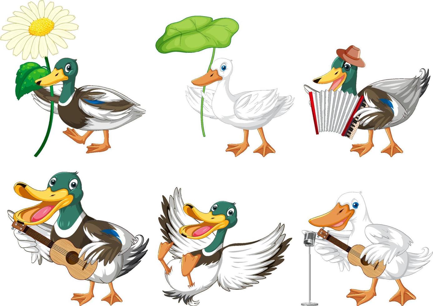 conjunto de patitos haciendo diferentes actividades vector