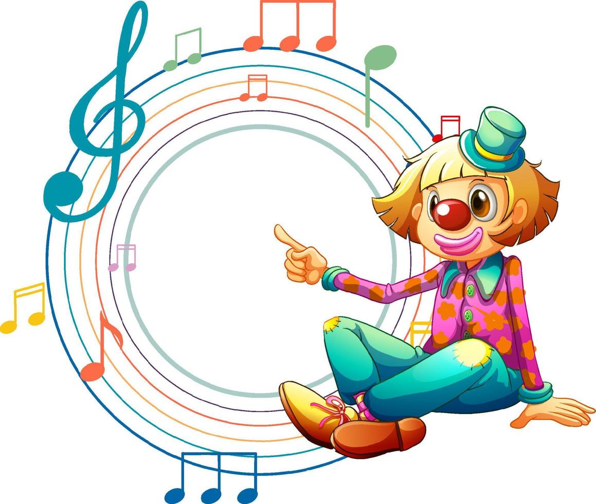 Cute clown with blank music note template vector